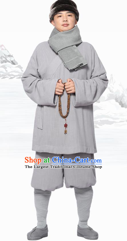 Traditional Chinese Monk Costume Meditation Grey Flax Outfits Shirt and Pants for Men