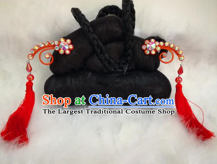 Chinese Traditional Beijing Opera Hair Accessories Peking Opera Red Tassel Hairpins for Adults