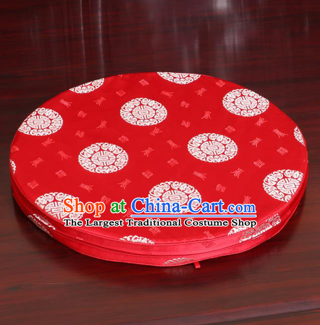 Chinese Classical Household Ornament Rush Cushion Cover Traditional Pattern Red Brocade Mat Cover