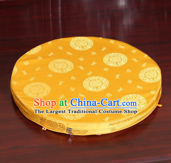 Chinese Classical Household Ornament Rush Cushion Cover Traditional Pattern Yellow Brocade Mat Cover