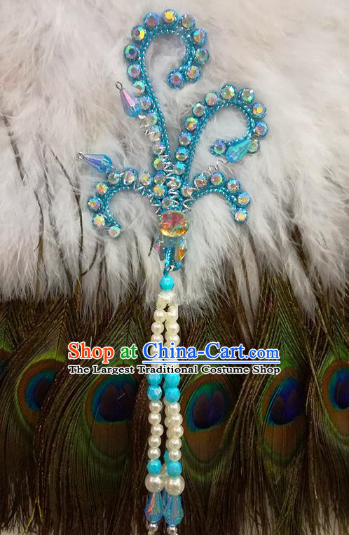 Chinese Traditional Beijing Opera Hair Accessories Peking Opera Beads Tassel Blue Phoenix Hairpins for Adults