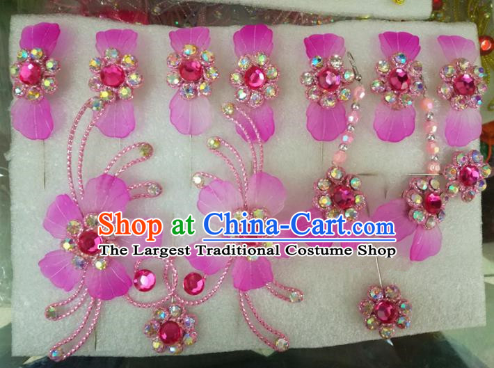 Chinese Traditional Beijing Opera Hair Accessories Peking Opera Princess Purple Flowers Hairpins Complete Set for Adults