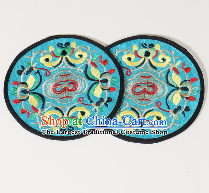 Chinese Traditional Household Accessories Classical Embroidered Blue Brocade Teacup Mat