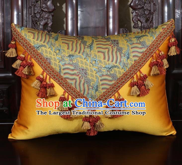 Chinese Traditional Wave Pattern Golden Brocade Back Cushion Cover Classical Household Ornament
