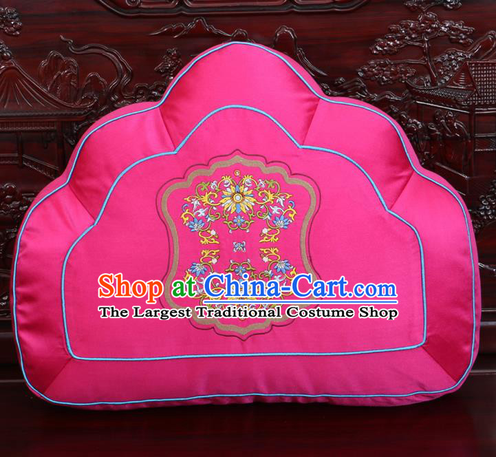Chinese Traditional Embroidered Lotus Pattern Rosy Brocade Back Cushion Cover Classical Household Ornament