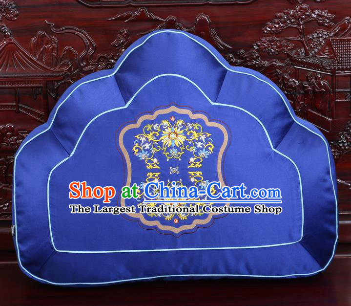 Chinese Traditional Embroidered Lotus Pattern Royalblue Brocade Back Cushion Cover Classical Household Ornament