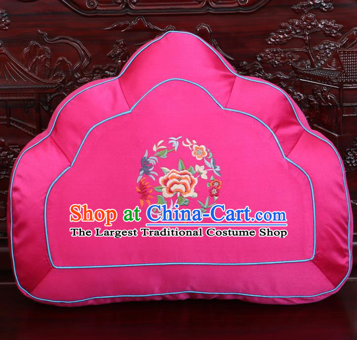 Chinese Traditional Embroidered Peony Pattern Rosy Brocade Back Cushion Cover Classical Household Ornament