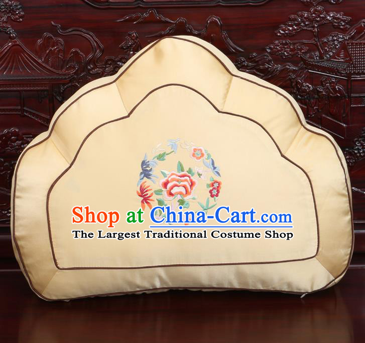 Chinese Traditional Embroidered Peony Pattern Yellow Brocade Back Cushion Cover Classical Household Ornament