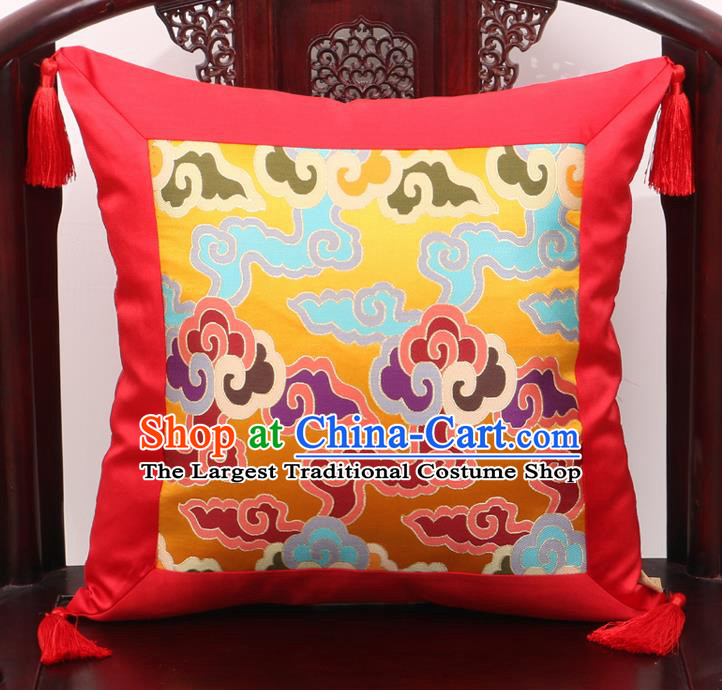 Chinese Classical Cloud Pattern Red Brocade Square Cushion Cover Traditional Household Ornament