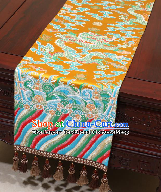 Chinese Traditional Dragon Pattern Golden Brocade Table Flag Classical Satin Household Ornament Table Cover