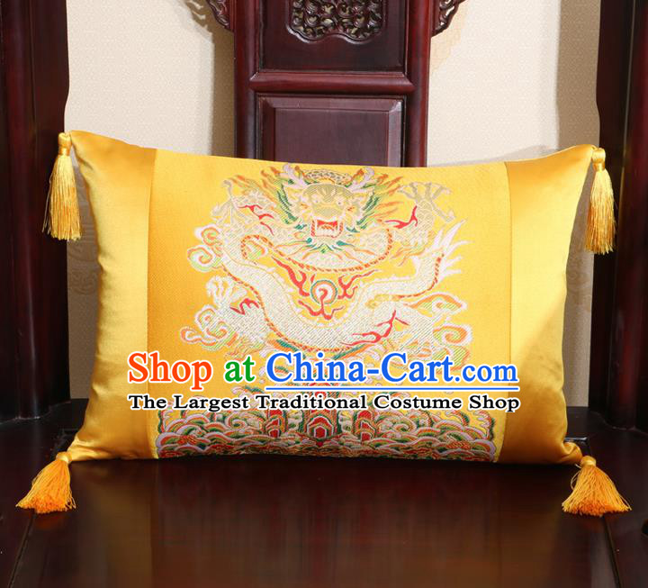 Chinese Traditional Dragon Pattern Golden Brocade Back Cushion Cover Classical Household Ornament