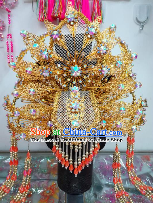 Chinese Traditional Beijing Opera Golden Phoenix Coronet Queen Hair Accessories for Adults