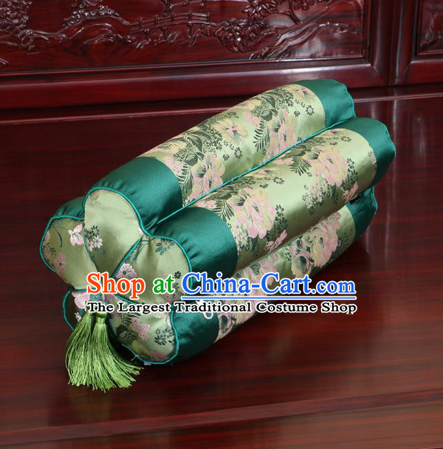 Chinese Traditional Household Accessories Classical Peony Pattern Green Brocade Plum Blossom Pillow