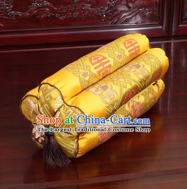 Chinese Traditional Household Accessories Classical Peach Pattern Golden Brocade Plum Blossom Pillow