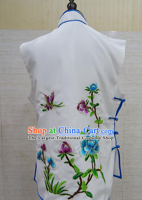 Chinese Traditional Beijing Opera Embroidered Peony White Waistcoat Peking Opera Maidservants Costume for Adults
