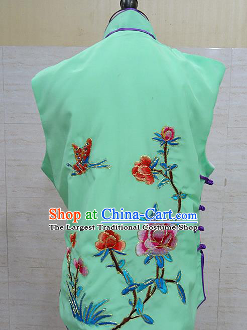 Chinese Traditional Beijing Opera Embroidered Peony Green Waistcoat Peking Opera Maidservants Costume for Adults