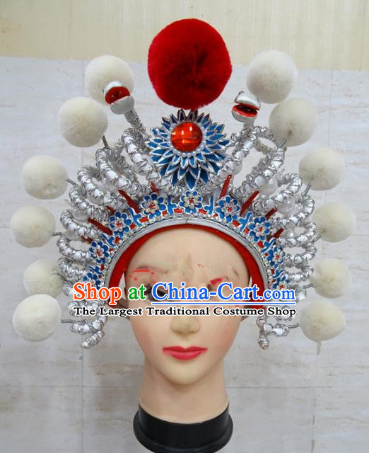 Chinese Traditional Beijing Opera Female Swordsman Hair Accessories Warriors White Helmet for Adults