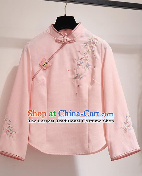 Chinese Traditional Costume Tang Suit Qipao Pink Blouse Cheongsam Upper Outer Garment for Women