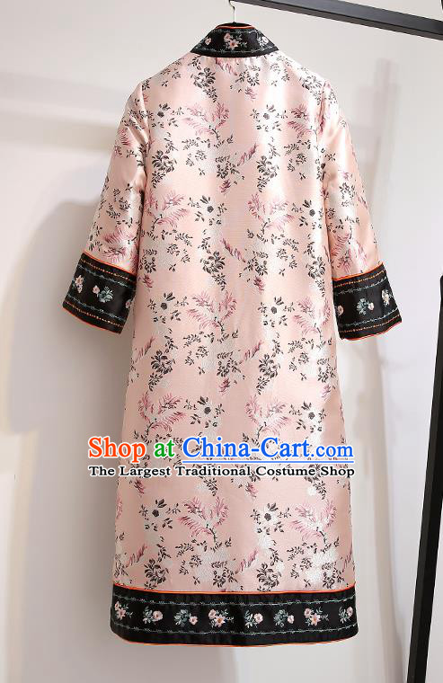 Chinese Traditional Costume Tang Suit Pink Silk Dust Coat Cheongsam Upper Outer Garment for Women
