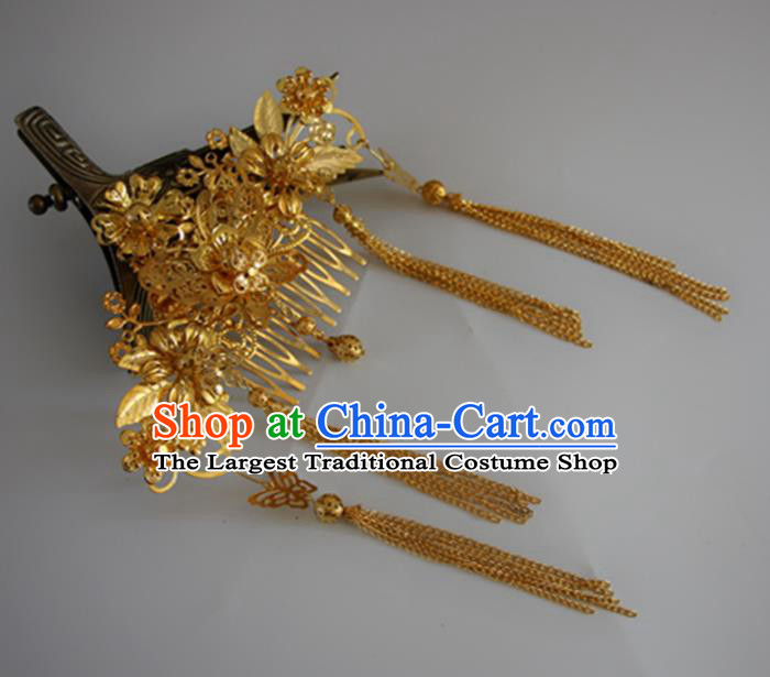 Chinese Traditional Wedding Hair Accessories Ancient Princess Golden Butterfly Tassel Hair Comb for Women