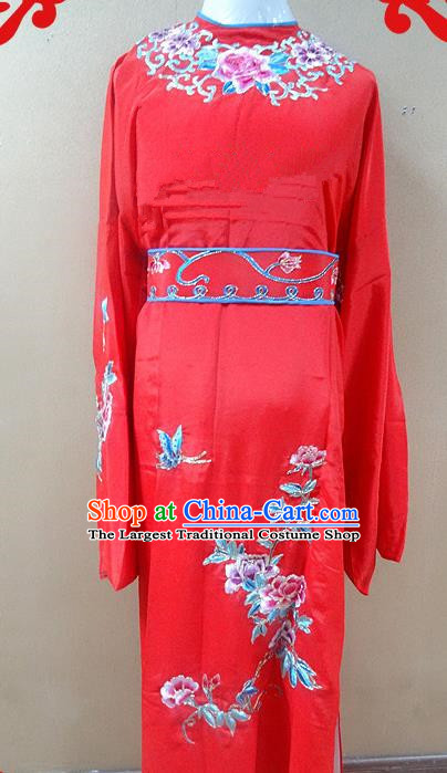 Professional Chinese Beijing Opera Niche Red Embroidered Peony Robe Traditional Peking Opera Scholar Costume for Adults
