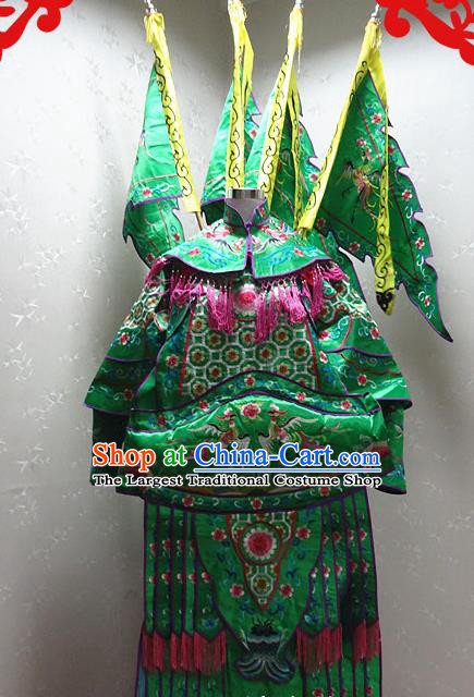 Chinese Traditional Beijing Opera Female General Green Embroidered Clothing Peking Opera Mu Guiying Costume for Adults