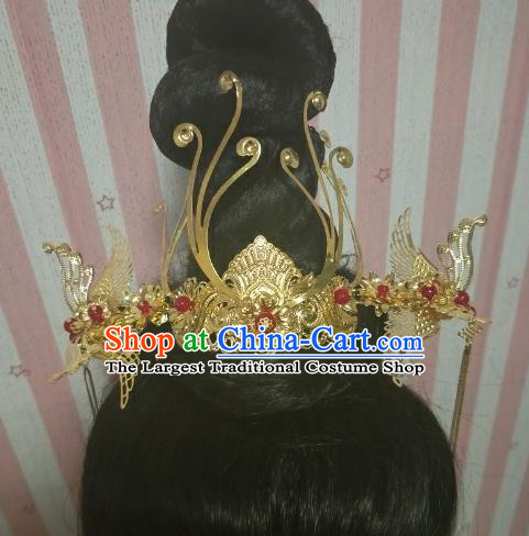 Chinese Traditional Hair Accessories Wedding Golden Phoenix Coronet Hairpins for Women