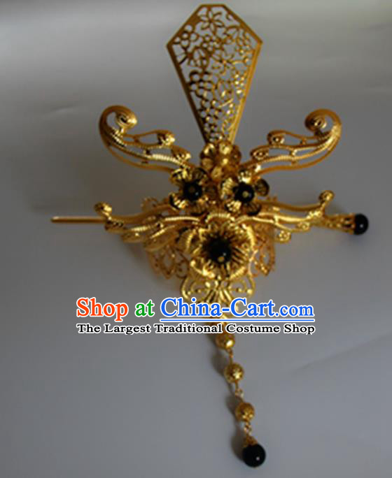 Chinese Traditional Nobility Childe Hair Accessories Hairpins Ancient Swordsman Black Beads Hairdo Crown for Men
