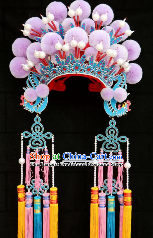 Chinese Traditional Beijing Opera Diva Hair Accessories Peking Opera Purple Venonat Phoenix Coronet