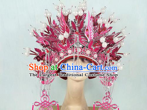Chinese Traditional Beijing Opera Imperial Consort Hair Accessories Ancient Bride Pink Phoenix Coronet Headwear