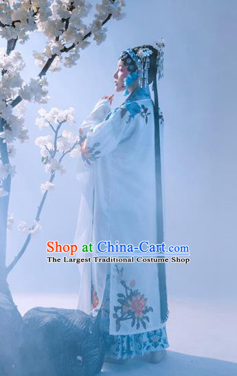 Chinese Ancient Drama Blue Hanfu Dress Traditional Beijing Opera Historical Costume and Headpiece Complete Set