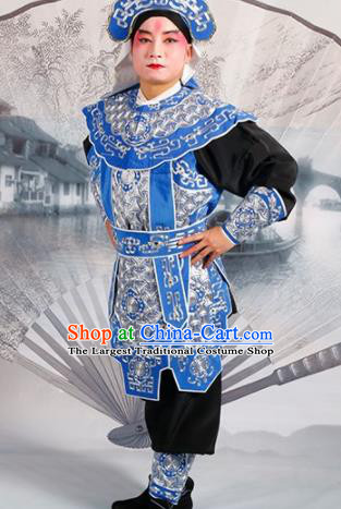 Chinese Traditional Beijing Opera Takefu Blue Costume Ancient Swordsman Clothing