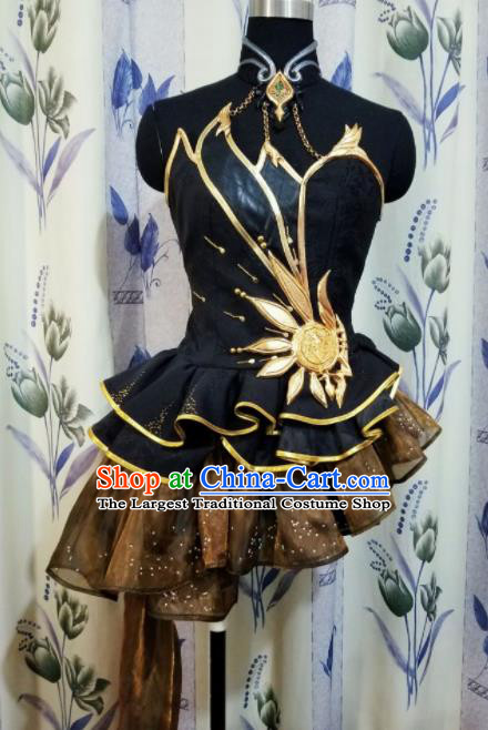 Top Grade Cosplay Costume Halloween Swordswoman Black Dress for Women