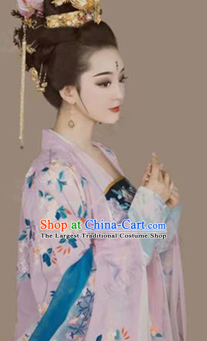 Chinese Ancient Traditional Tang Dynasty Imperial Consort Costume and Headpiece for Women