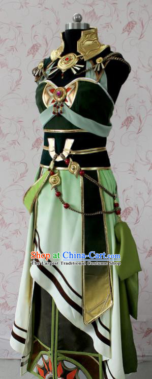 Chinese Ancient Swordswoman Costume Traditional Cosplay Peri Green Dress for Women