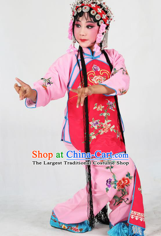 Traditional Chinese Beijing Opera Children Costume Peking Opera Maidservants Rosy Vest Clothing for Kids