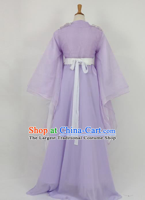 Traditional Chinese Swordswoman Purple Hanfu Ancient Peri Princess Historical Costume for Women