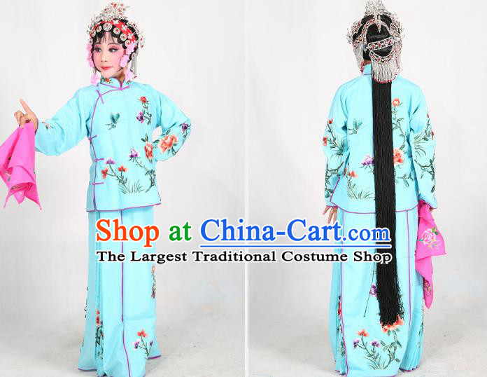 Traditional Chinese Beijing Opera Children Costume Peking Opera Maidservants Blue Dress for Kids