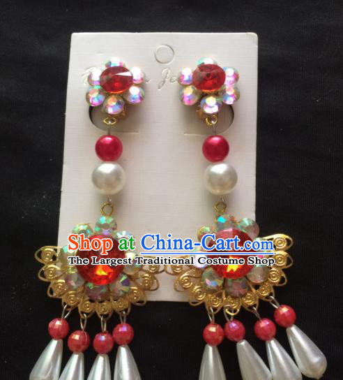 Asian Chinese Beijing Opera Jewelry Accessories Pearls Tassel Earrings for Women
