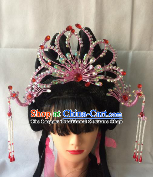 Asian Chinese Beijing Opera Hair Accessories Ancient Princess Pink Phoenix Coronet Hairpins for Women
