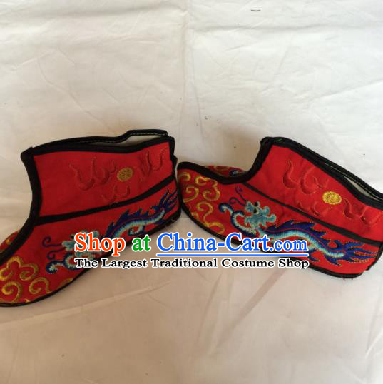 Asian Chinese Beijing Opera Takefu Red Embroidered Boots Ancient Swordsman Shoes for Men