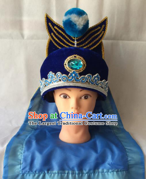 Asian Chinese Beijing Opera Takefu Headwear Ancient Swordsman Royalblue Hat for Men