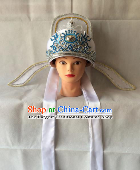 Asian Chinese Beijing Opera Niche Headwear Ancient Gifted Scholar White Hat for Men