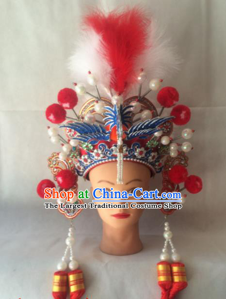Asian Chinese Beijing Opera Hair Accessories Ancient General Red Helmet Hat for Women