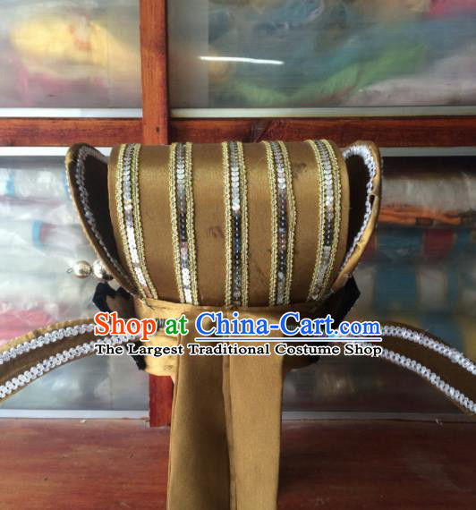 Asian Chinese Traditional Beijing Opera Headwear Ancient Prime Minister Golden Hat for Men