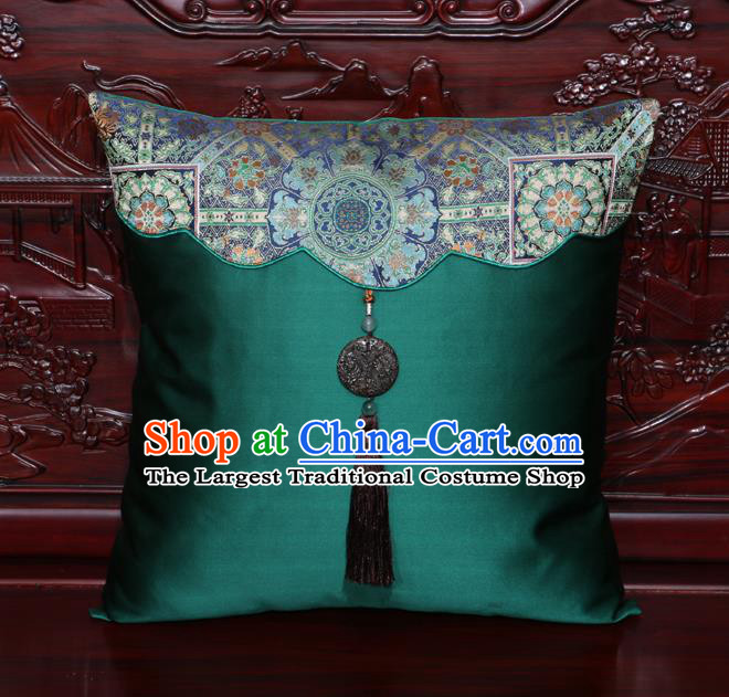 Chinese Classical Pattern Jade Pendant Green Brocade Square Cushion Cover Traditional Household Ornament