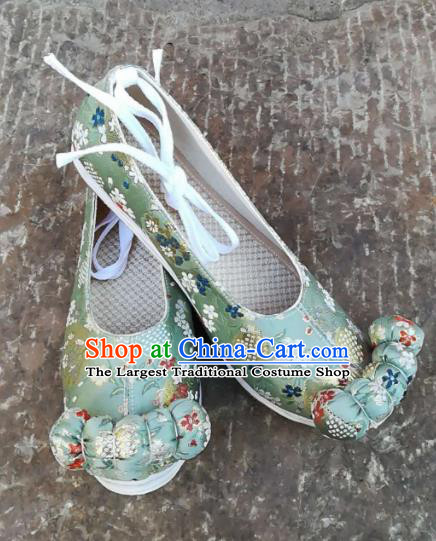Asian Chinese Traditional Shoes Ancient Song Dynasty Princess Green Shoes Hanfu Shoes for Women