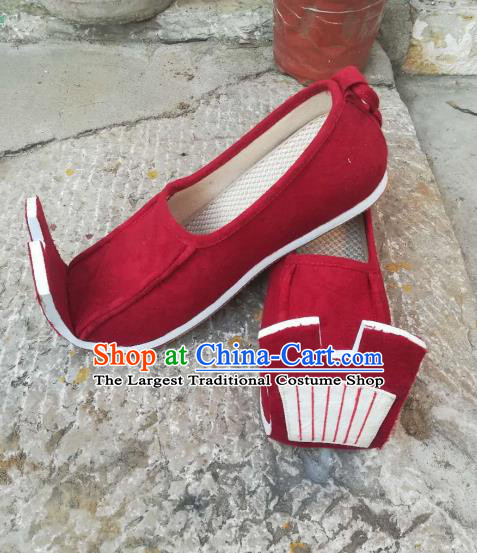 Asian Chinese Traditional Hanfu Shoes Ancient Han Dynasty Bridegroom Red Shoes for Men