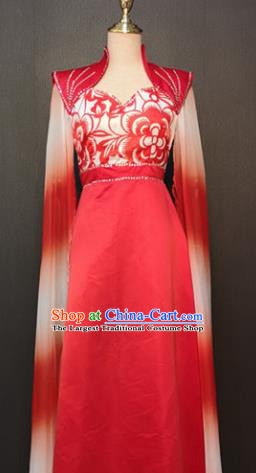 Asian Chinese Traditional Folk Dance Costume Classical Dance Red Dress for Women