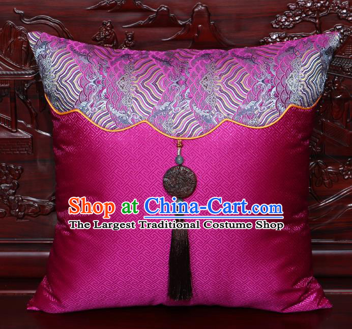Chinese Classical Pattern Jade Pendant Rosy Brocade Square Cushion Cover Traditional Household Ornament